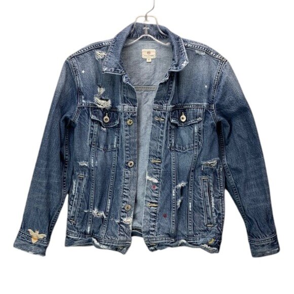 AG Adriano Goldschmied Denim Jacket Women’s Blue Fitted Button Front Casual XS - Picture 1 of 16